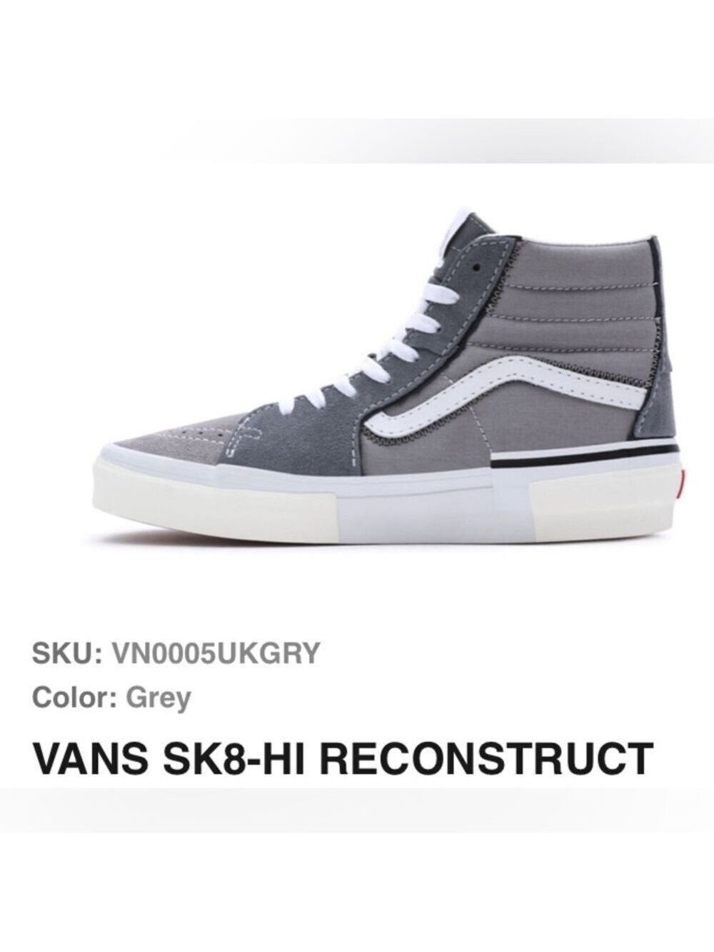 VANS SK8-HI RECONSTRUCT in Grey Suede/Canvas Mens size 8.5 Women’s 10